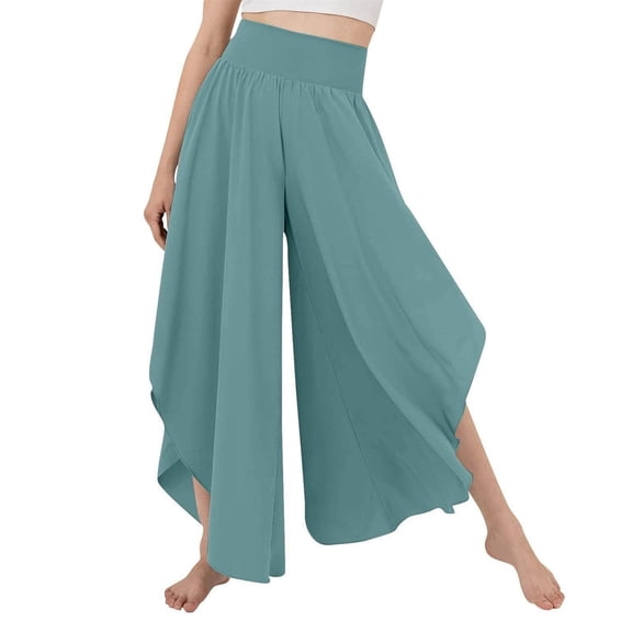 Wide Leg Pleated Pants Plain Color Casual Fitted Asymmetrical Hem Long Pleated Pants for Women Lady Green S