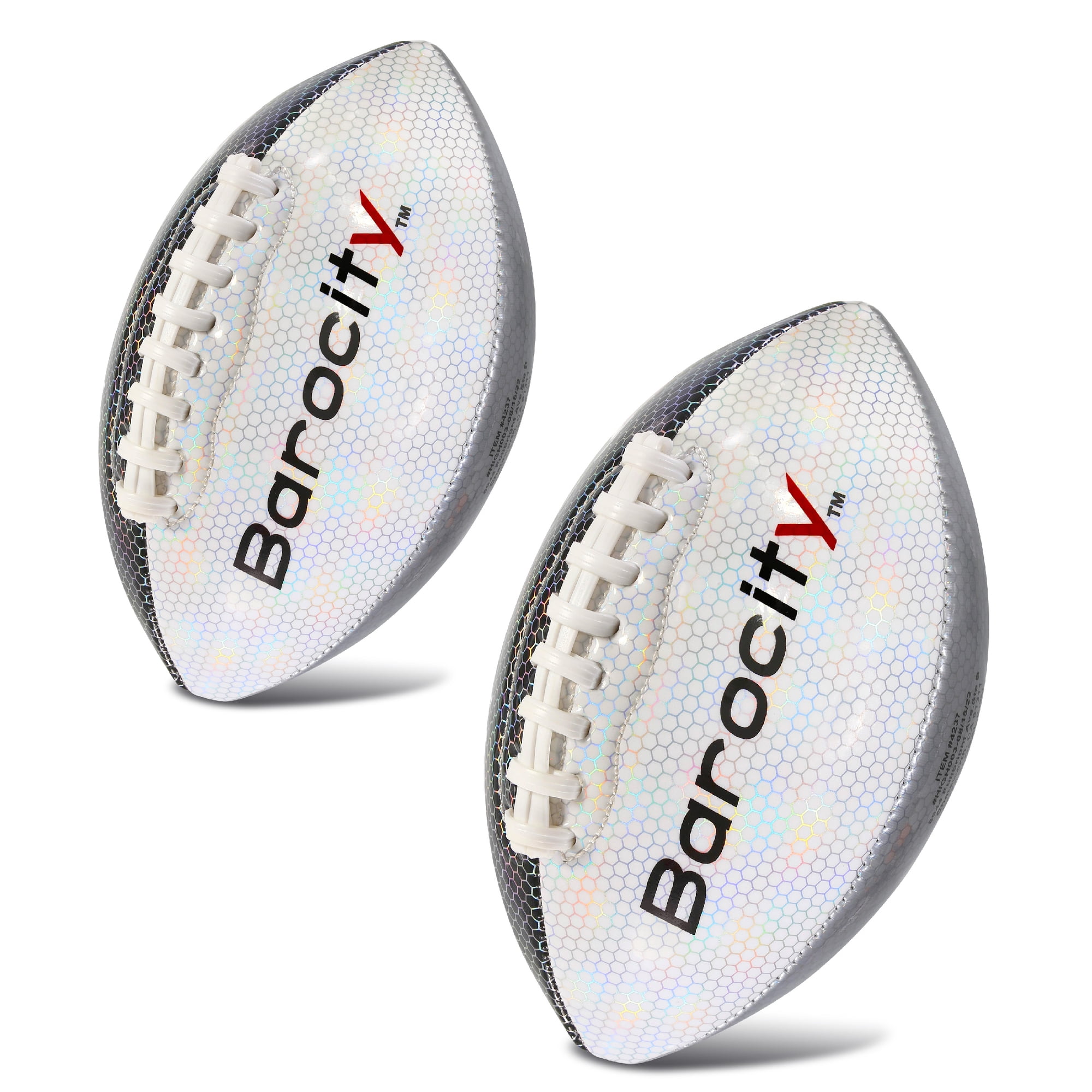 Barocity Footballs for Kids - Reflective Iridescent Rainbow Hex Pattern Official Match Football for Indoor, Outdoor - 2 Premium Durable Training Balls Mix Silver, Black, and Gold Size 3 and Size 6