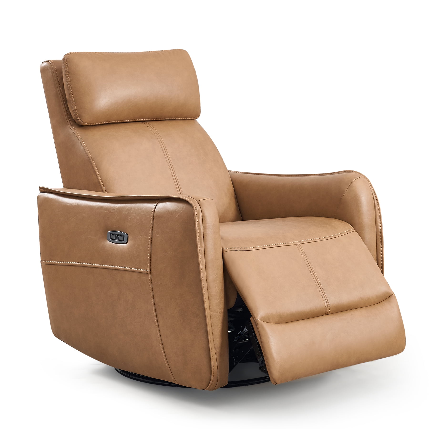 Ebello Power PU Leather Swivel Rocker Recliner, Electric Swivel Glider Chair with USB & Type-C Ports for Nursery, Living Room, Brown