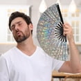 thumbnail image 4 of CSSAD Boots on the Ground Fan, Large Holographic Folding Handheld Fans for Line Dancing, Portable Craft Holding Colorful Stripe Hand Fan for Festival,Dance,Party, Wedding Dance Church, 4 of 6