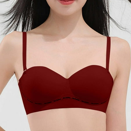 Wireless Bras for Women  Fashion Women Solid Color Wireless Semi Fixed Cup Jelly Glue Soft Support Gathering Daily Bra(Wine 38)