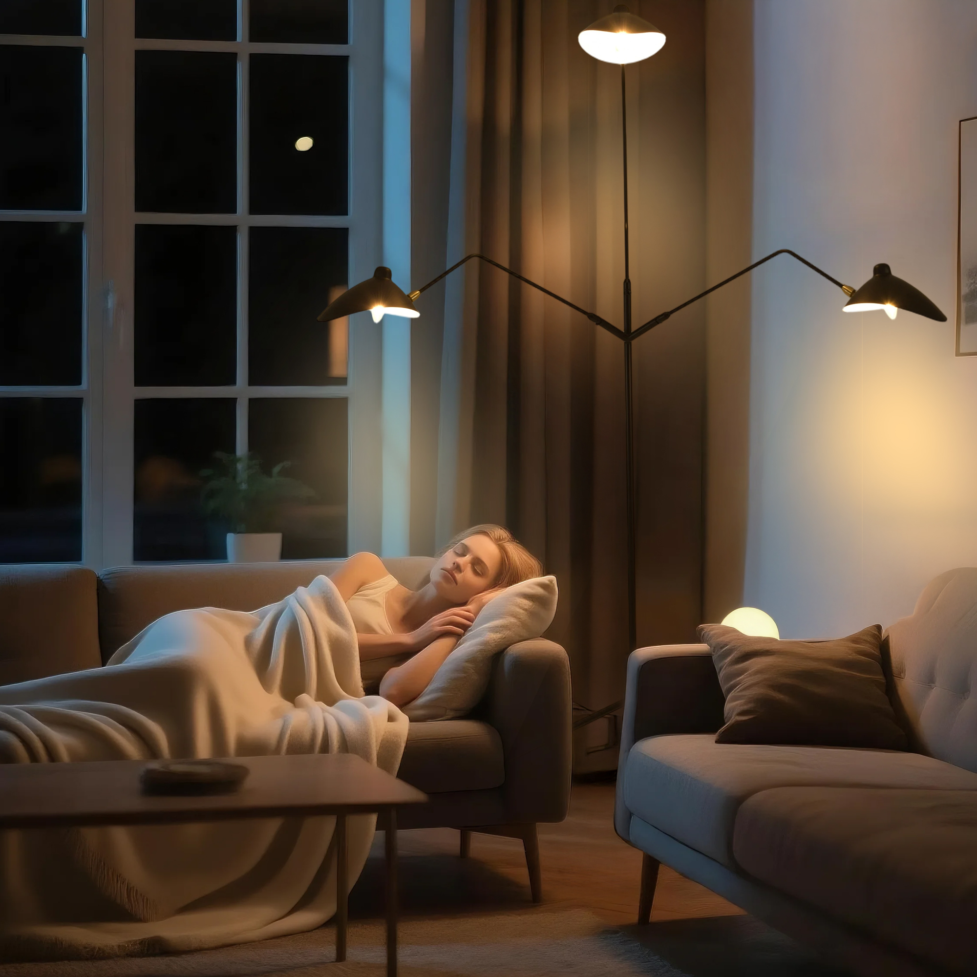 Modern Black 3-Light Tall Floor Lamp, Mid-Century Adjustable Standing Lamp, Spider Arm Floor Lamp with 360° Swing Arm, Tall Lamp for Reading,Bedroom
