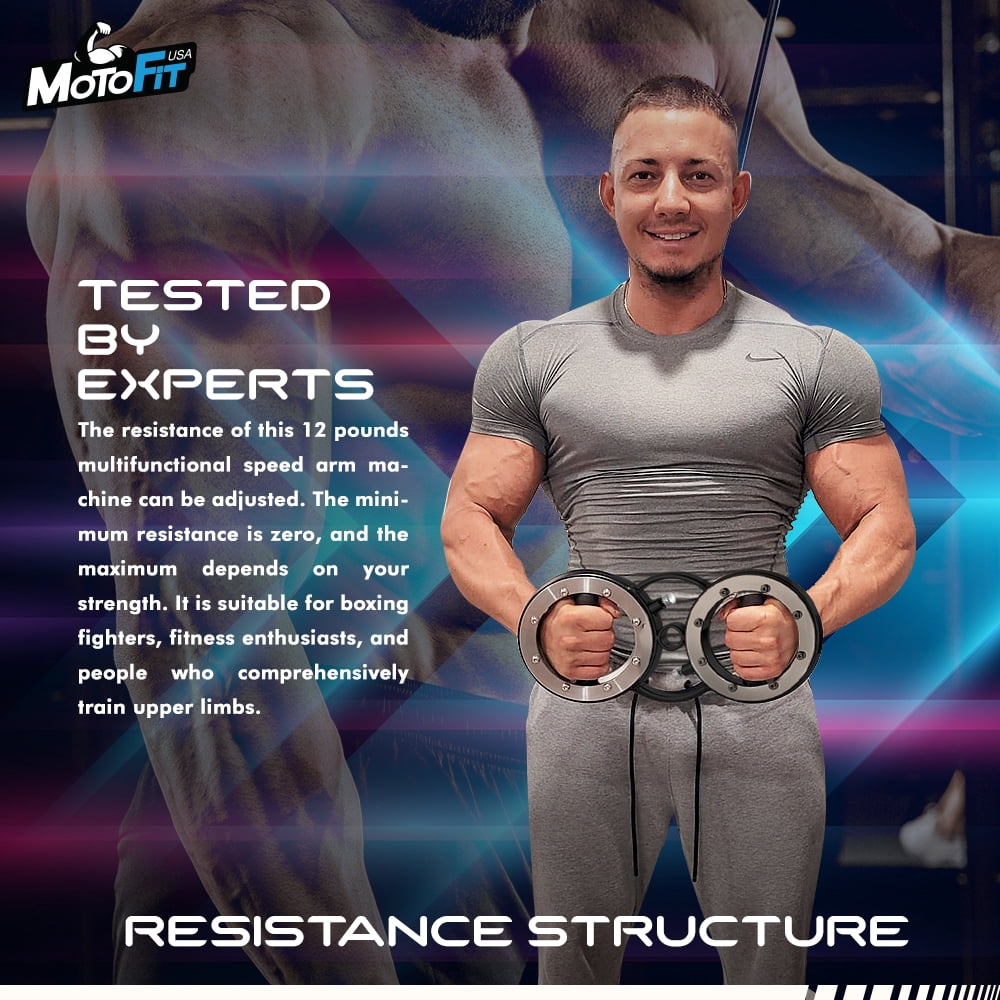 MotoFit 12 Pounds Multifunctional Speed Arm Machine with Adjustable Resistance  Forearm Trainer in 360 Rotating Grips for Upper Body Strength and Endurance  Arm Workout Machine for Home or Gym