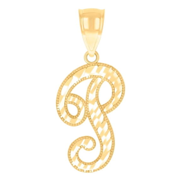 10k Yellow Gold Unisex Letter Name Personalized Monogram Initial P Script Alphabet Charm Pendant Necklace 28.4x12.5mm Wi