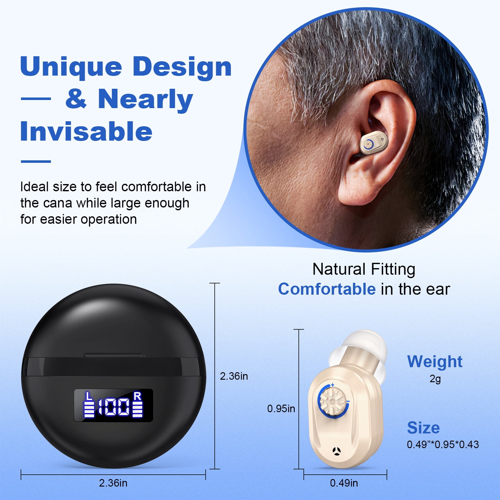 Hearing Aids for Seniors Rechargeable with Noise Cancelling, Hearing Amplifier for Adults Hearing Loss, Invisible Hearing Aid, In Ear Sound Amplifier With Charging Case