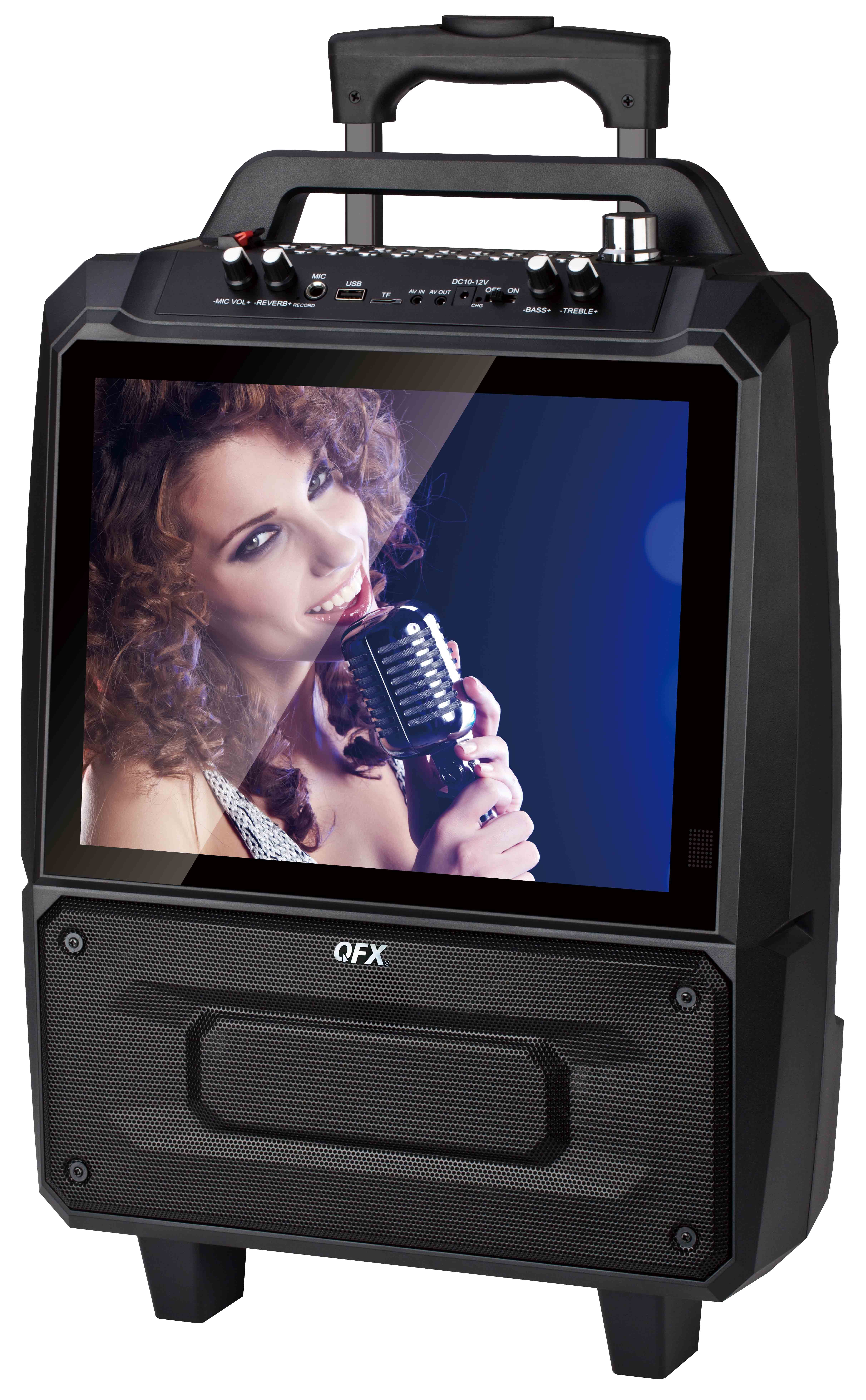 QFX Karaoke Portable Speaker with 14" Screen / USB / FM ...