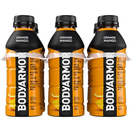 BODYARMOR Orange Mango Electrolyte Sports Drink, 16 fl oz, 6 Pack Bottles