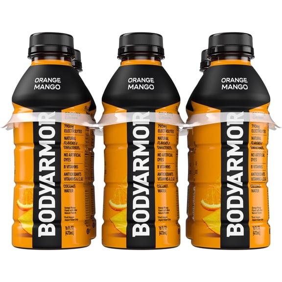 BODYARMOR Orange Mango Electrolyte Sports Drink, 16 fl oz, 6 Pack Bottles