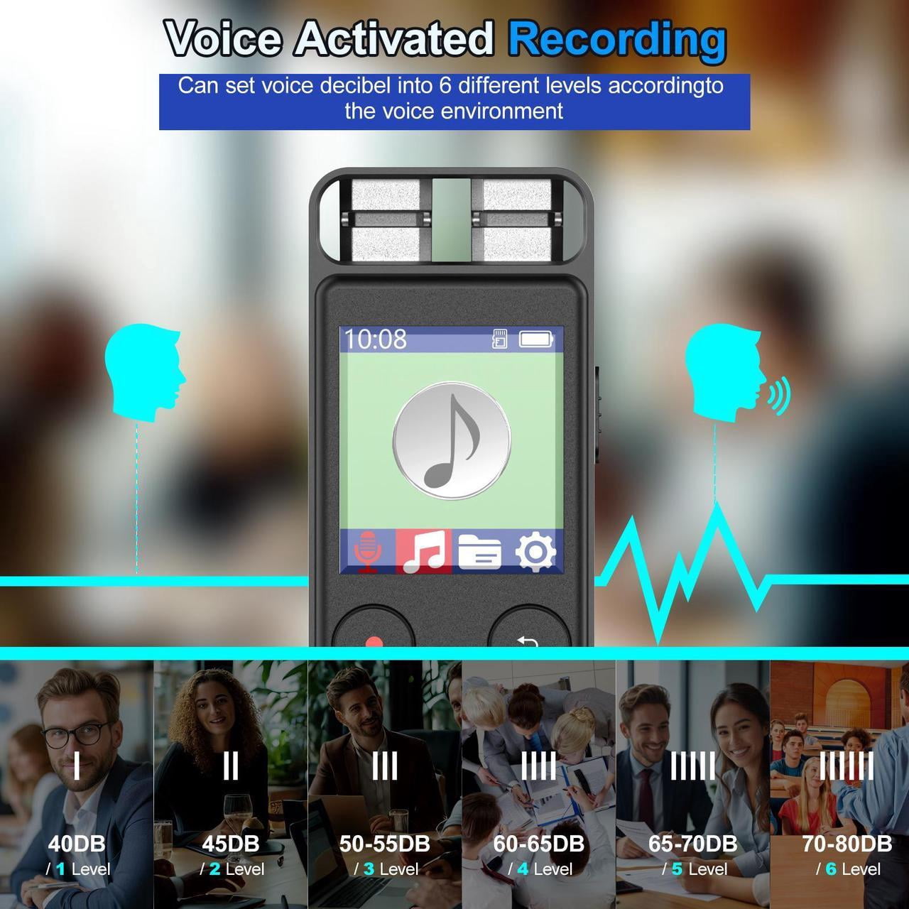 Digital Voice Recorder Voice Activated Recorder for Lectures, Meetings, Interviews - Sound Audio Recorder Dictaphone Recording Device with Playback,MP3 Player,Type C [128GB]