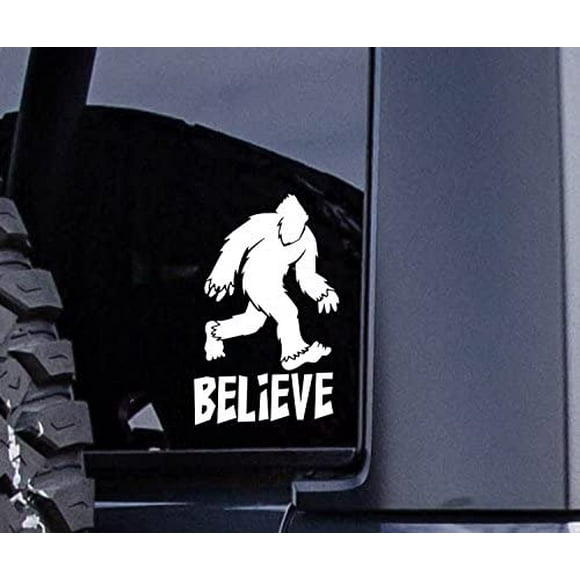 ViaVinyl Bigfoot Believe (White) Two Part die Cut Genuine Decal for Automobile Windows, Yeti and RTIC Tumbler Cups,