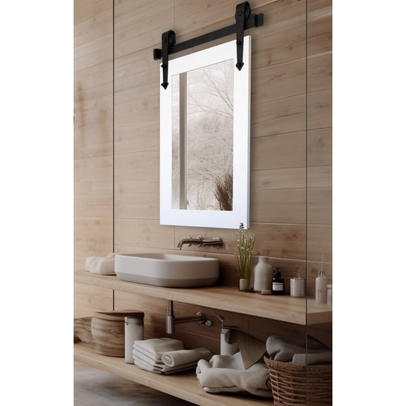 Rayne Mirrors Rayne Accent Mirror With Steel Barn Door Rail