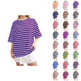 thumbnail image 1 of T-shirt Rayé pour Femmes 2026 Été Tendance Manches Courtes Col Rond Confortable Léger, 1 of 4