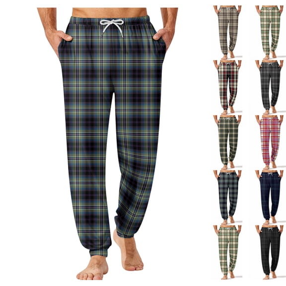 Mens Pajama Pants Plaid Soft Drawstring Elastic Waist Sleep Pants with Pockets Lightweight Loungewear Jogger Bottoms,Dark Green XL