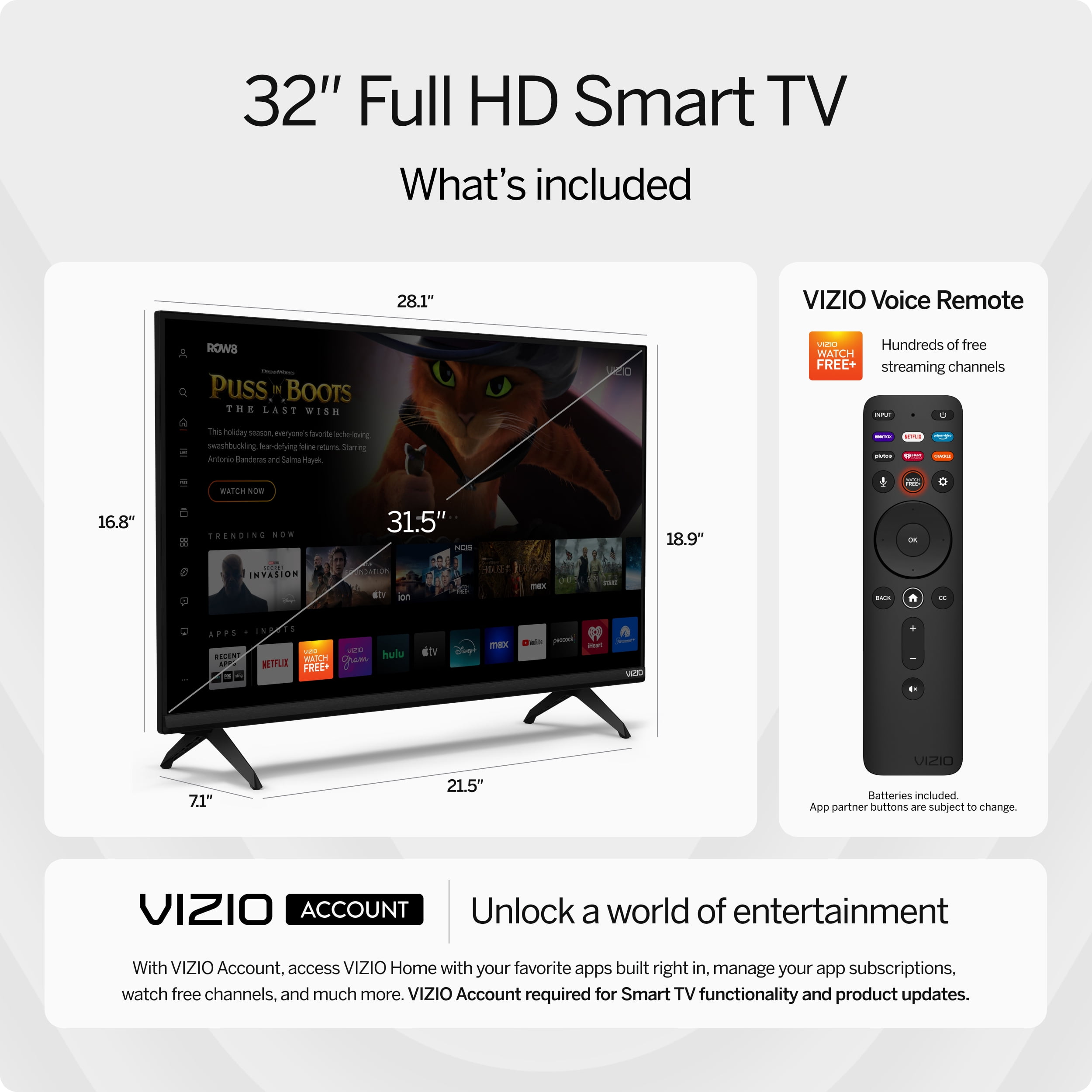 VIZIO 32" Class D-Series FHD LED Smart TV 2023 D32fM-K01
