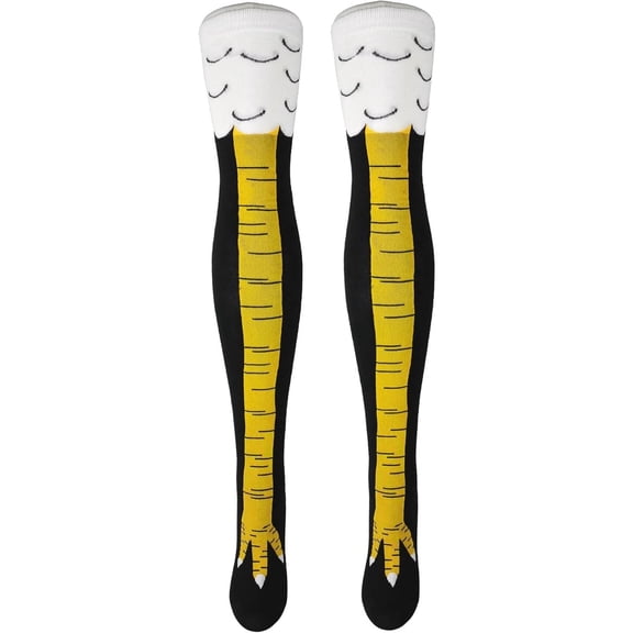 25.6in Black, Yellow, White Chicken Feet Novelty Gag Gift Socks, One Size Fits Most