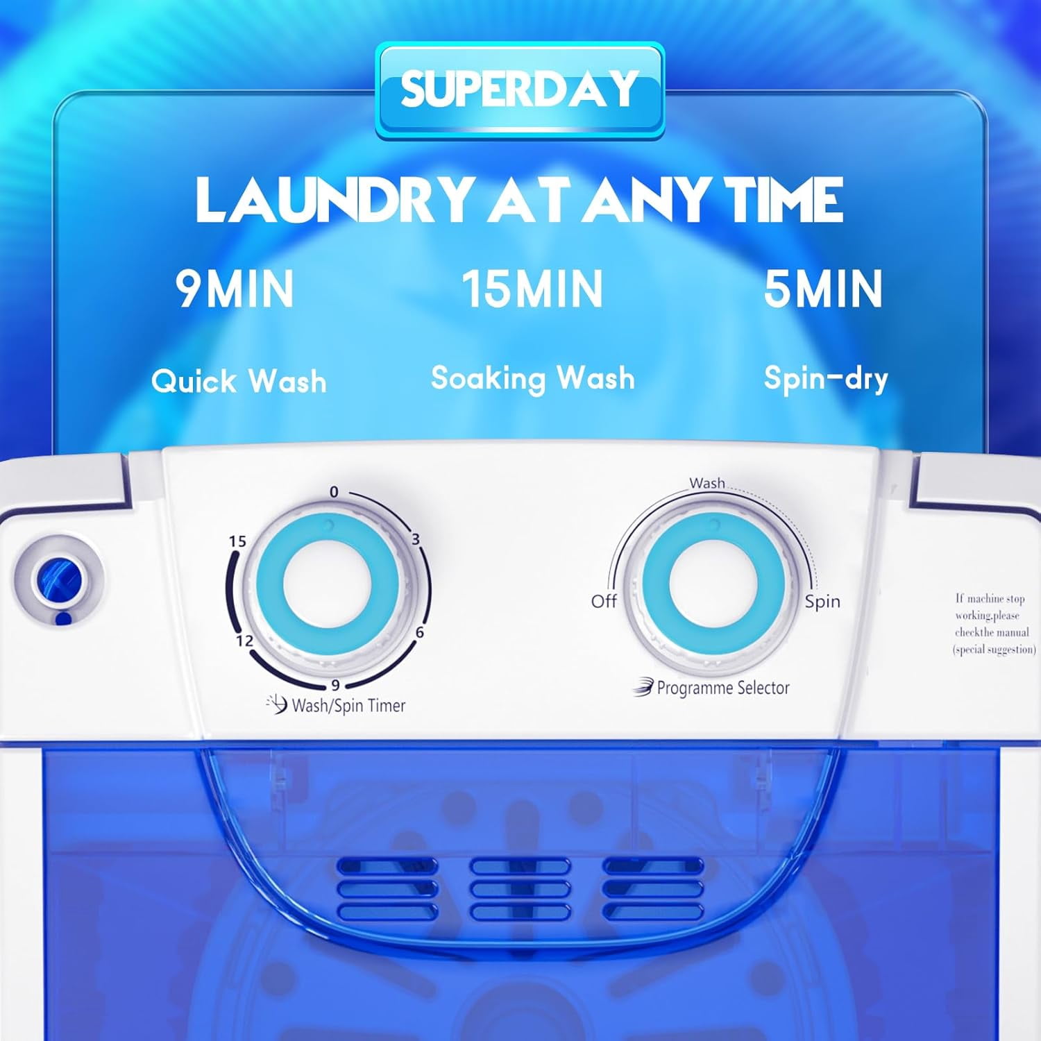 SOLAURA Portable Mini Washing Machine, 6.6 lb Single Tub Washer & Dryer, 2-in-1 Washer Machine with Drain Pump for Home, Apartment, RV, Dorm & Outdoor