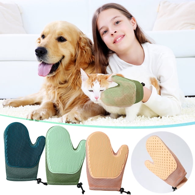 Cepillo de guantes para peluquería - Guante depilador para mudar perros y gatos, masaje, limpieza de sofás y alfombras, 255 Silicon Tips, verde