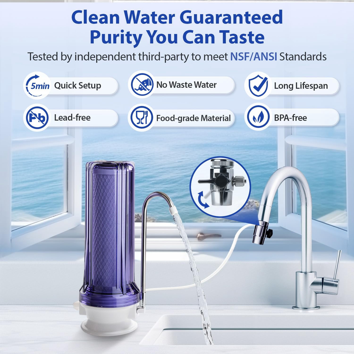iSpring CKC1C-NC Countertop Water Filter, Drinking Water Filtration System for Faucet, Reduces Chloramine, Bad Odors, Sediment, and 99% of Chlorine, Clear (Filter Included)