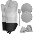 thumbnail image 1 of Paquete de 7 guantes de horno y agarraderas extra largos, silicona antideslizante resistente al calor hasta 500 °F con forro acolchado con mini guantes de horno y almohadillas calientes para barbacoa, 1 of 5