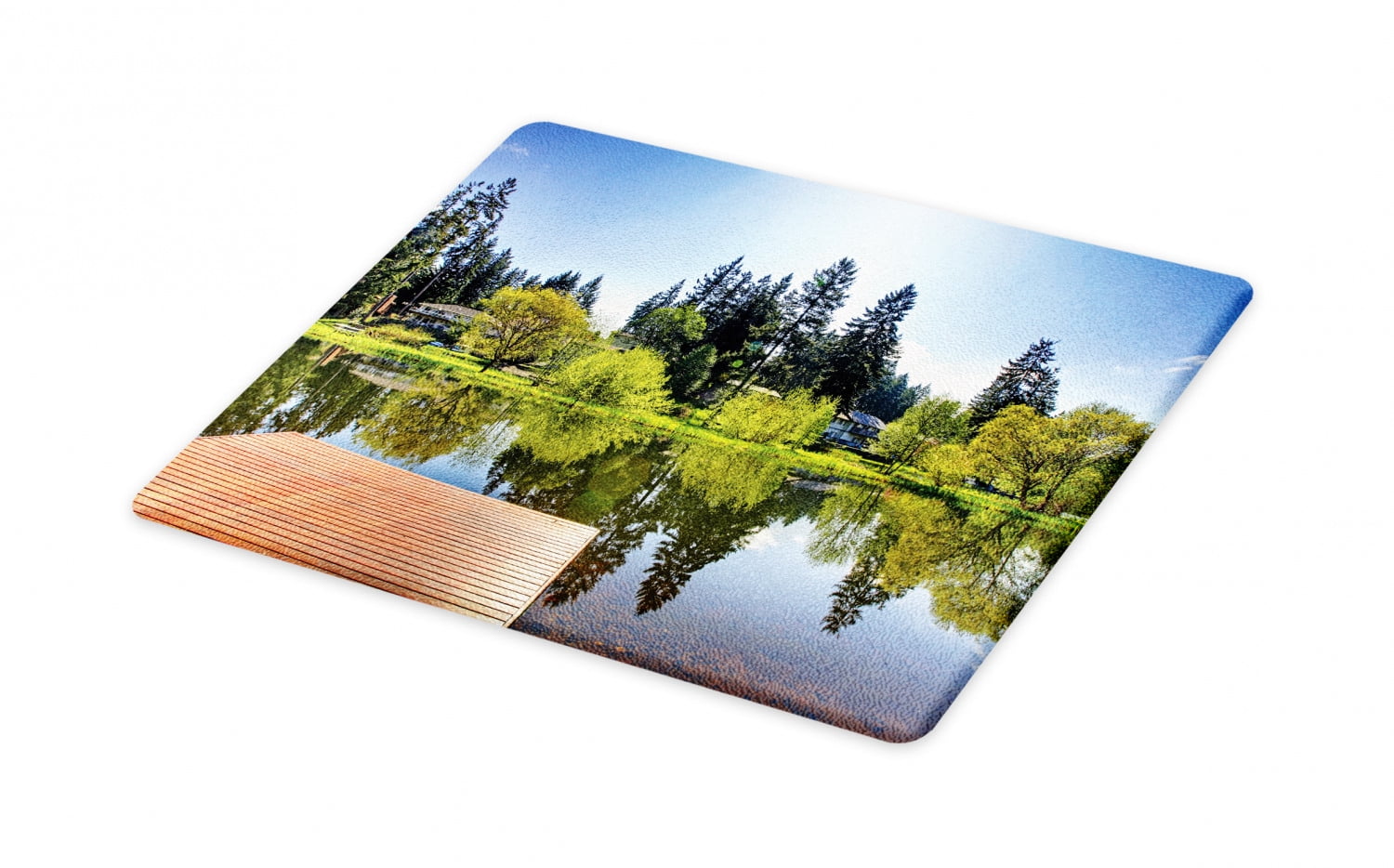 Lake Theme Cutting Board, Scenic View of Nature Countryside Houses from