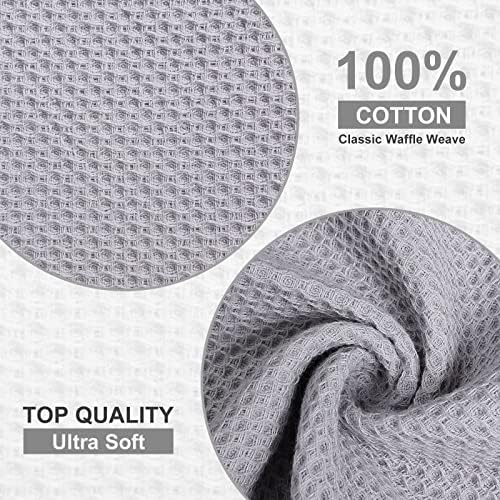 100% Cotton Dish Cloths, 12 Pack - 12 x 12 Inches, Waffle Weave Super Soft and Absorbent Dish Towels Quick Drying Dishcloths, Light Grey