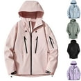 thumbnail image 3 of Ahdbta Women's Rain Jackets Full Zipper Waterproof Hooded Outwears Casual Outdoor Camping Long Sleeve Coats with Pockets, 3 of 3