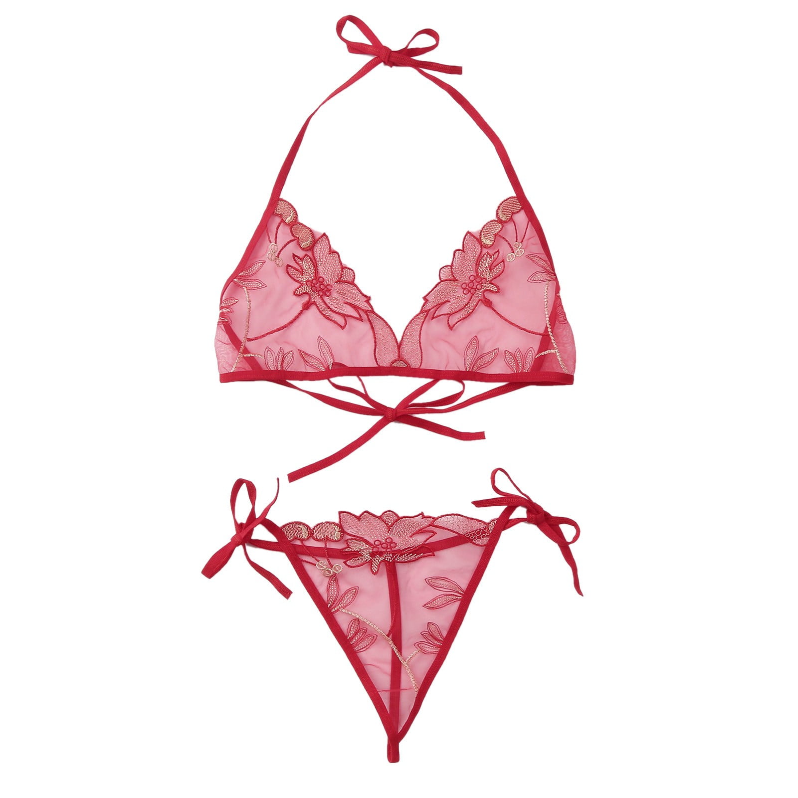 TSADFHJI Lingerie Sets for Women Sexy Crotchless Wet Look Women's Lingerie  Sets Sexy Lace Adjustable Lace Flower Embroidery G String Trouser Set 2  Piece Sexy Bra and Panty Sets One Size Red -