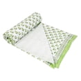 thumbnail image 3 of Indian Green Flower Print Hand Black Print Kantha Quilt Throw Blanket Bedspread Single Size Cotton, 3 of 4