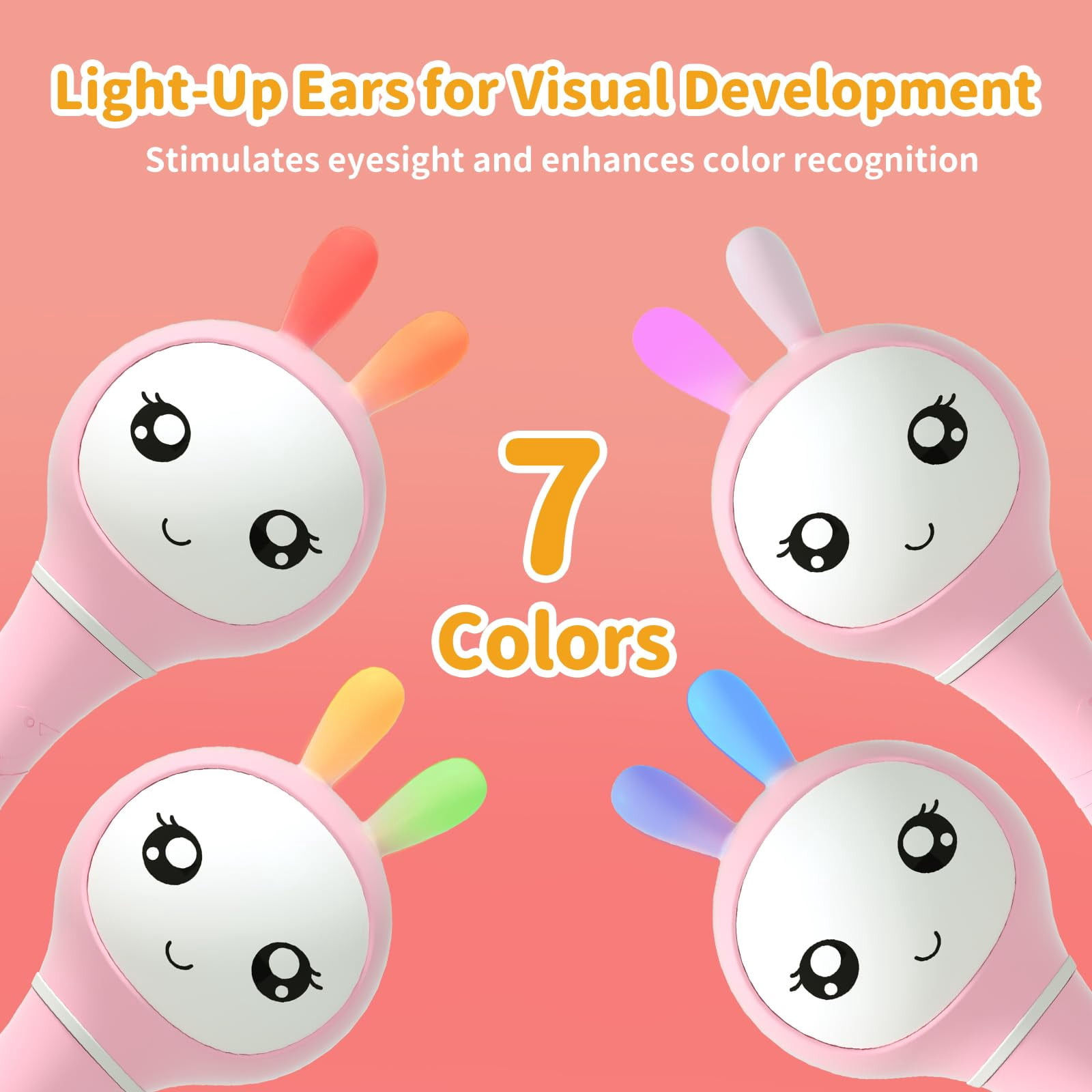 alilo Smarty Bunny Baby Rattle - Infants Musical Light up Toys for 0-24 Months - Nursery Rhymes, Stories, White Noise, and Colour Recognition - Newborn Gift