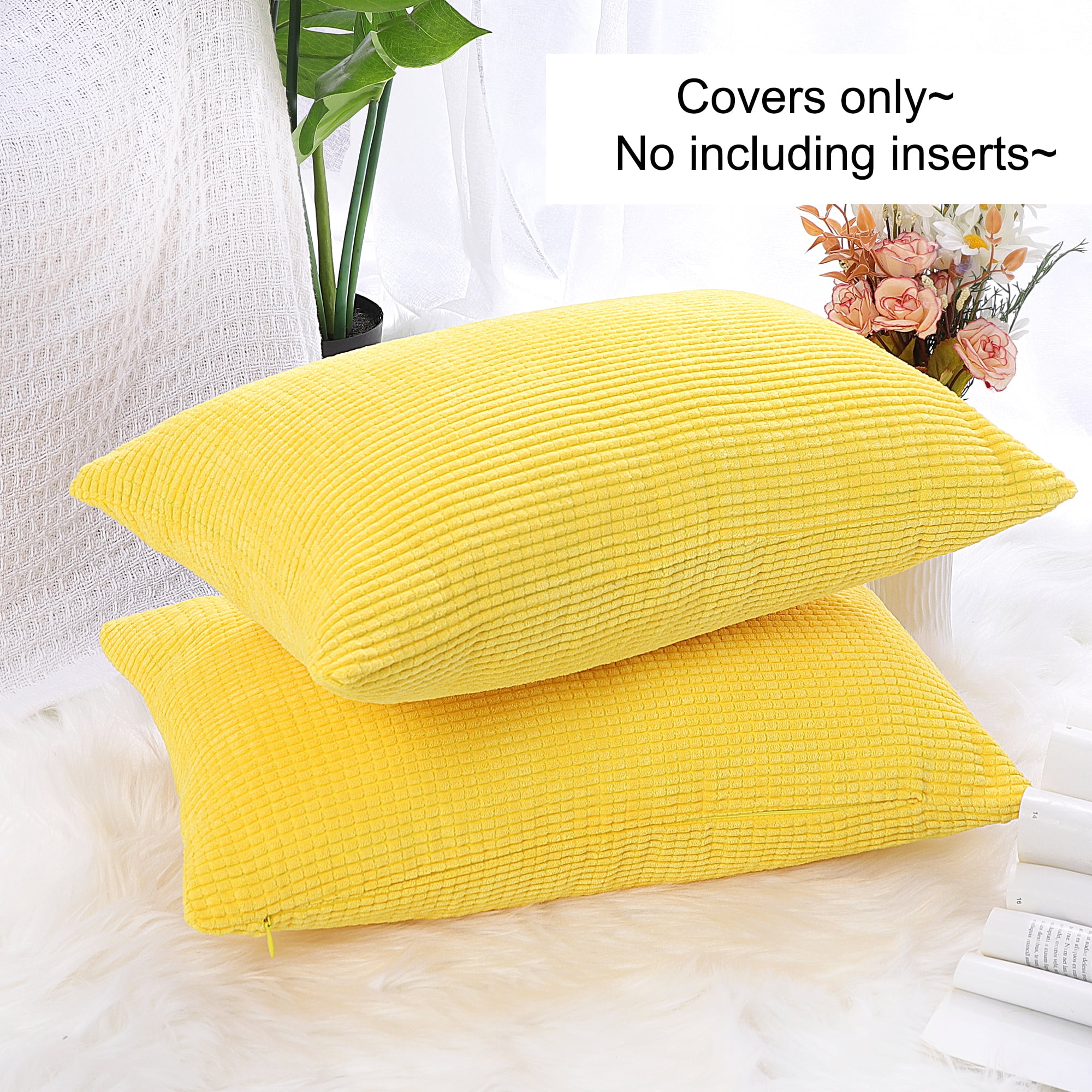 2-pcs Corduroy Decorative Throw Pillow Covers Dark Yellow 12"x18"