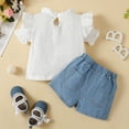 thumbnail image 4 of Gubotare Girl Clothes Set Toddler Girls Top and Denim Shorts Outfit Set, 2-Piece 5T 6T (White,5-6 Years), 4 of 8