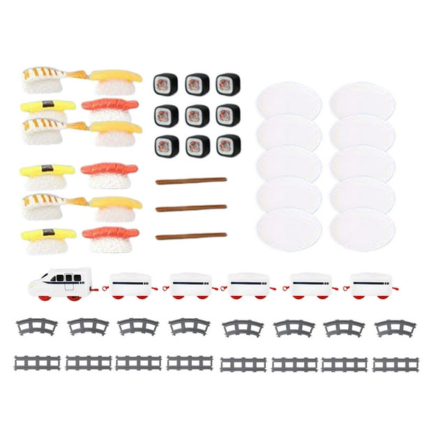 Juego de tren eléctrico giratorio con forma de sushi, juguete educativo para cumpleaños 5 Carruaje y Sushi