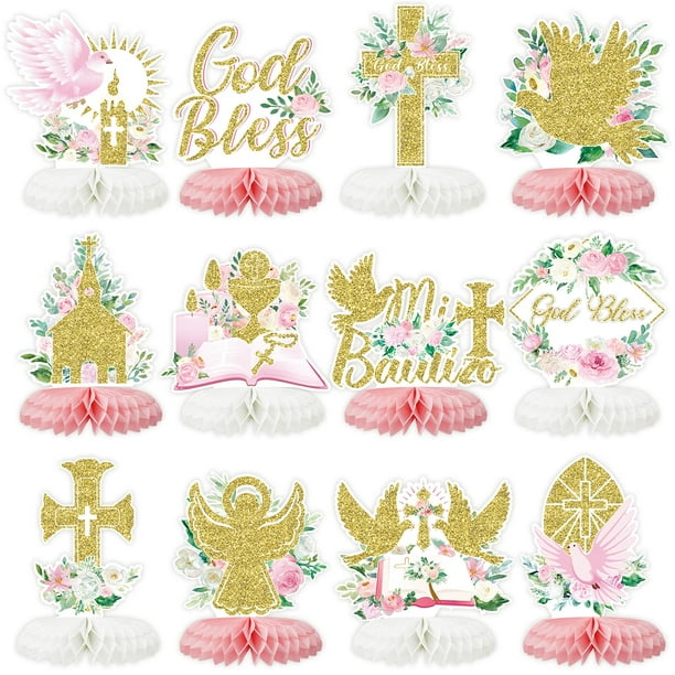 Centros de mesa en forma de panal para decoración de fiestas, bautizos, 12 unidades, color rosa