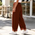 thumbnail image 6 of Tqcoqu Women's High Waisted Wide Leg Cropped Lace Hem Pants, Drawstring Casual Lightweight Trousers with Pockets, 6 of 9