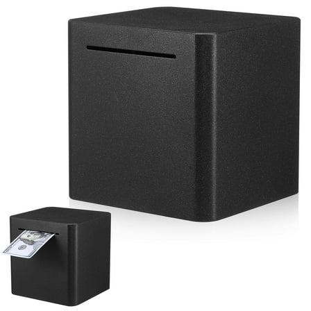 Stainless Steel Money Box for Coins and Bills Secure Unbreakable Storage Container Black 7x4.5x4