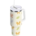 thumbnail image 1 of Gobelet de 40 oz avec Poignée, Couvercle et Paille, Gobelet d'Eau Isolé, Tasse d'Eau en Acier Inoxydable, Tasse Bouteille Réutilisable, Compatible avec Porte-Gobelet, Papillon et Feuilles, 1 of 6