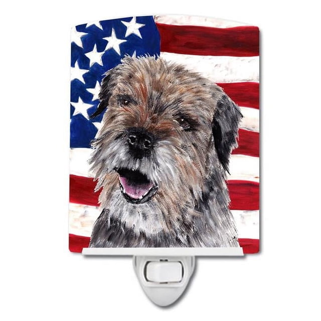 Carolines Treasures SC9515CNL Border Terrier with American Flag Ceramic Night Light