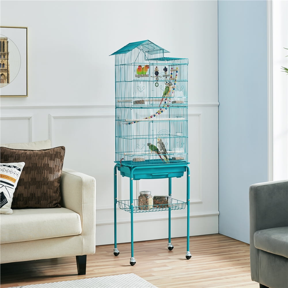 Renwick 62.4'' Metal Birdcage with Detachable Stand Teal Blue