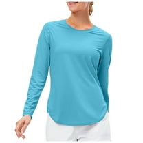 vigerkar Sun Protection Long Sleeve Shirts for Women, UPF 50 UV Rash Guard Swim Shirt, Workout Hiking Running Athletic Tops Blue, M