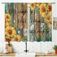thumbnail image 3 of Teal Wooden Farmhouse Sunflower Small Kitchen Curtains Rustic Flower Treatment Country Inspirational Cafe Short Window Curtains for Bathroom Dining Room Tier Treatment Drapes 27.5x39 inch, 3 of 6