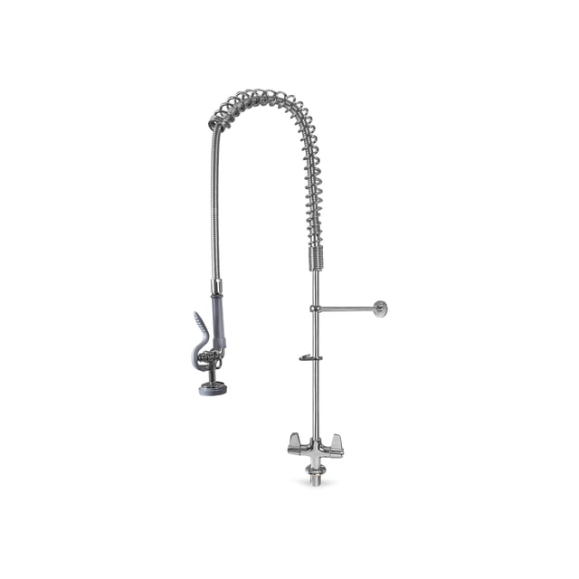 Manguera Retráctil con Pistola de Prelavado Rhino, Acero Inoxidable, 1000 PSI, Llaves Juntas Frío y Caliente, Ahorro de Agua, Uso Profesional para Cocina Industrial, MAPREC-M2J