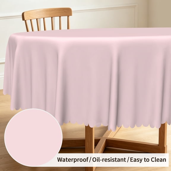Tchckioa Waterproof Tablecloth,Baby Pink Table Cloth Cover for Kitchen Wedding Party Decor,60 Inch,Round