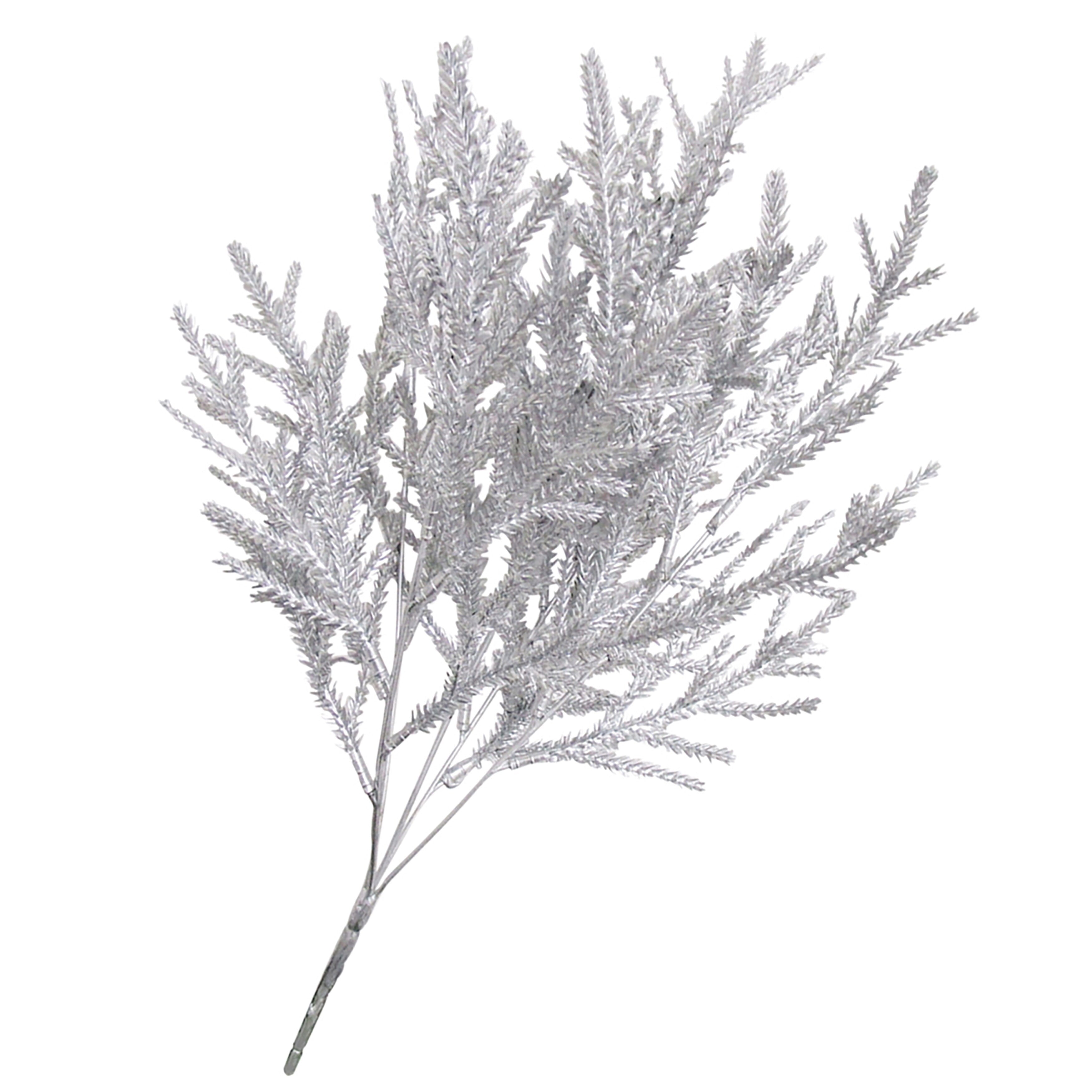 Set of 2 Silver Artificial Cedar Pine Leaf Stem Christmas Spray Bush