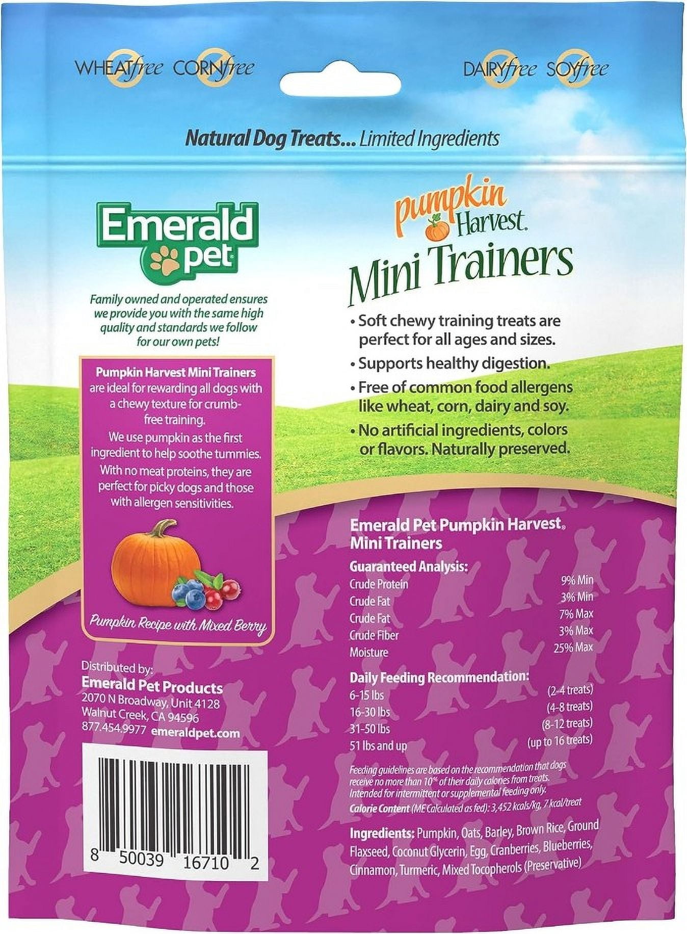 6 Pack Emerald Pet Pumpkin Harvest Mini Trainers with Mixed Berries Chewy Dog Treats [USA Dog Treats, Bulk Dog Supplies, New Dog Supplies, Emerald Pet] 36 oz (6 x 6 oz)