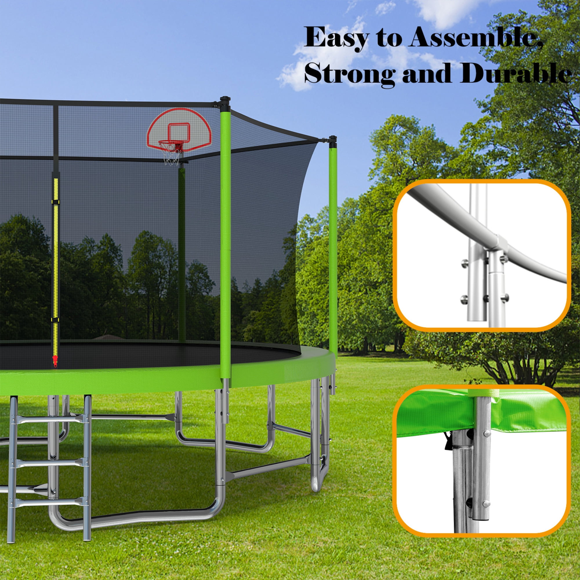 Leumius 16FT Trampoline with Basketball Hoop,Heavy-Duty Outdoor Trampoline with Enclosure Net,Upgraded Kids Recreational Trampoline for Kids and Adults,Green
