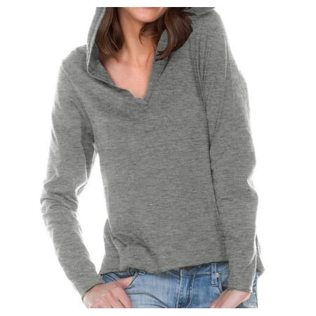 - Women Sheer Jersey V-Neck High-Low Long Sleeve Hoodie, Style WJP0631