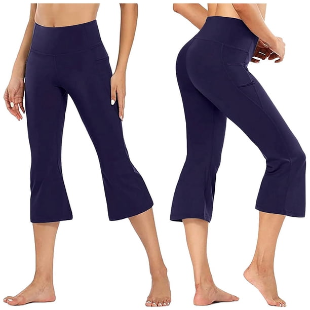 WILLBEST Pantalones Capri de Pierna Ancha para Mujer, Pantalones de Yoga Informales, Deportivos, Acampanados, Cómodos, Elásticos, para Entrenamiento, con Bolsillos para Correr Y Gimnasio. Grande
