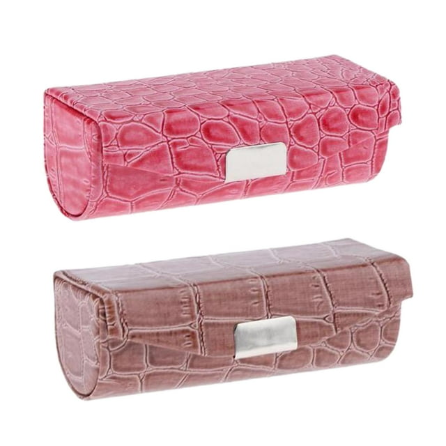 HILABEE 2 Couleurs Femmes Étui à Rouge à Lèvres Simple en PU avec Porte-Miroir Rectangulaire pour Rose Rouge Brun