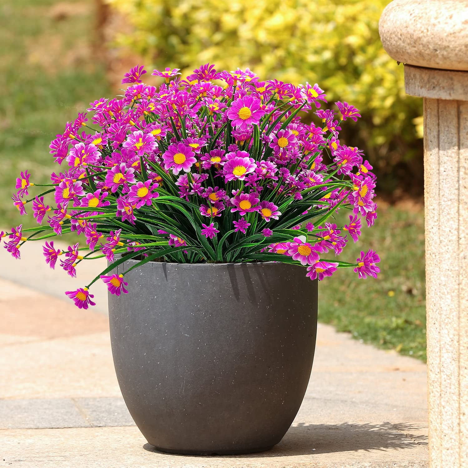 Viworld 10 Bundles Outdoor Artificial Daisy Fake Flowers UV Resistant Plants, Faux Plastic Greenery for Indoor Hanging Plants Garden Porch Window Box Home Wedding Farmhouse Decor (Fushia)