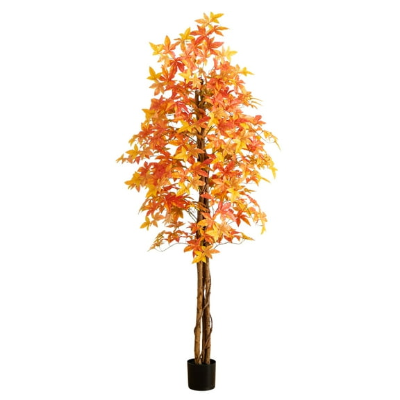 Nearly Natural Fall Harvest Deluxe Maple Artificial Potted Tree - 7'